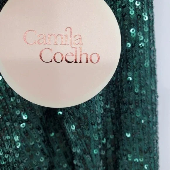NWT Revolve Camila Coelho CeCe Emerald Green Sequin Draped Bodysuit Glam Party S - Picture 3 of 11